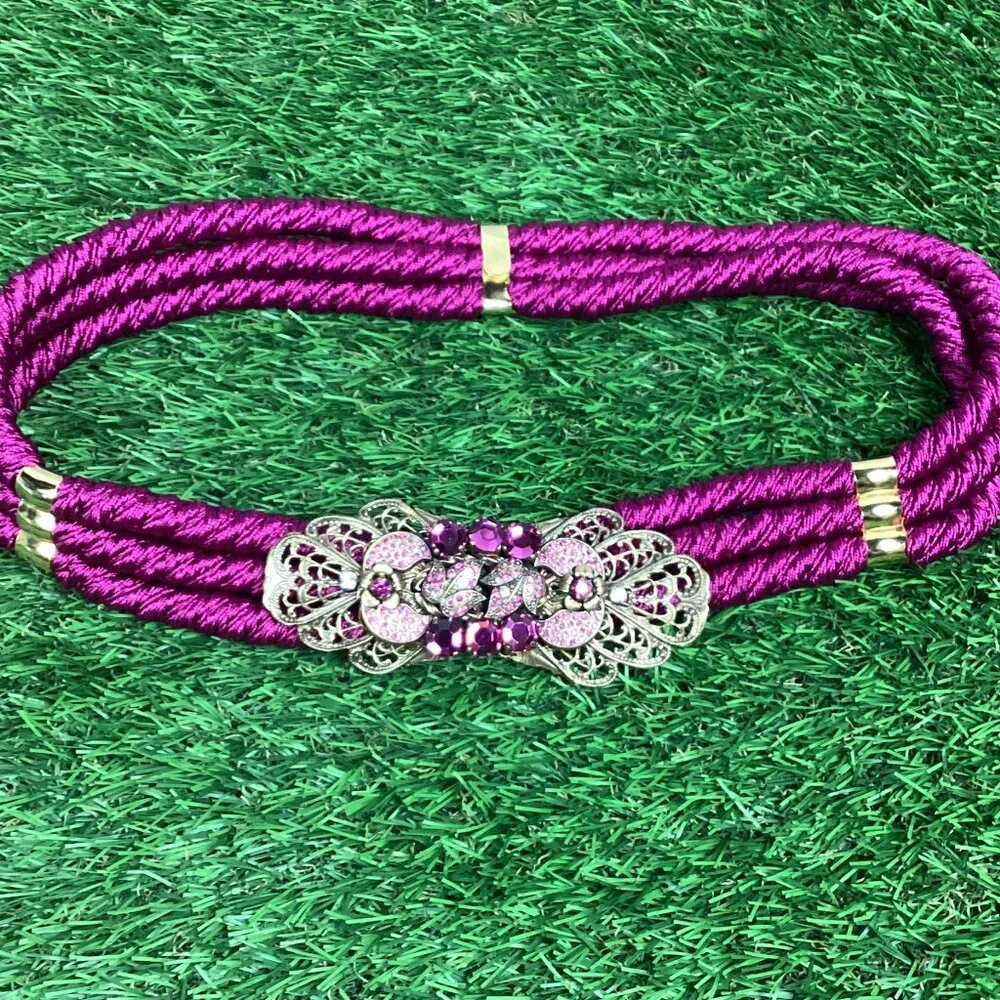 Vintage Gutos West Germany Purple Braided Rope & Rhinestone Belt S/M